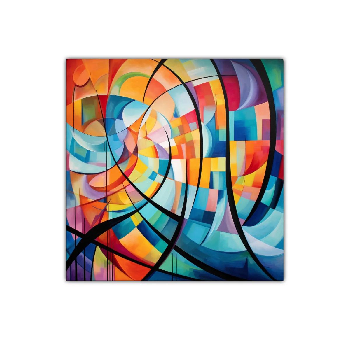 Cuadro abstracto con formas curvas y colores vibrantes — miniatura 1