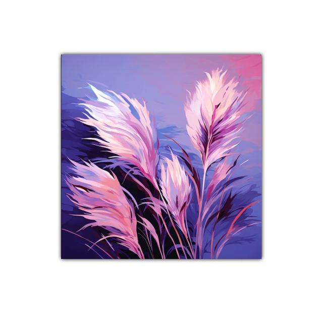 Cuadro decorativo abstracto con plumas en tonos violetas y rosas