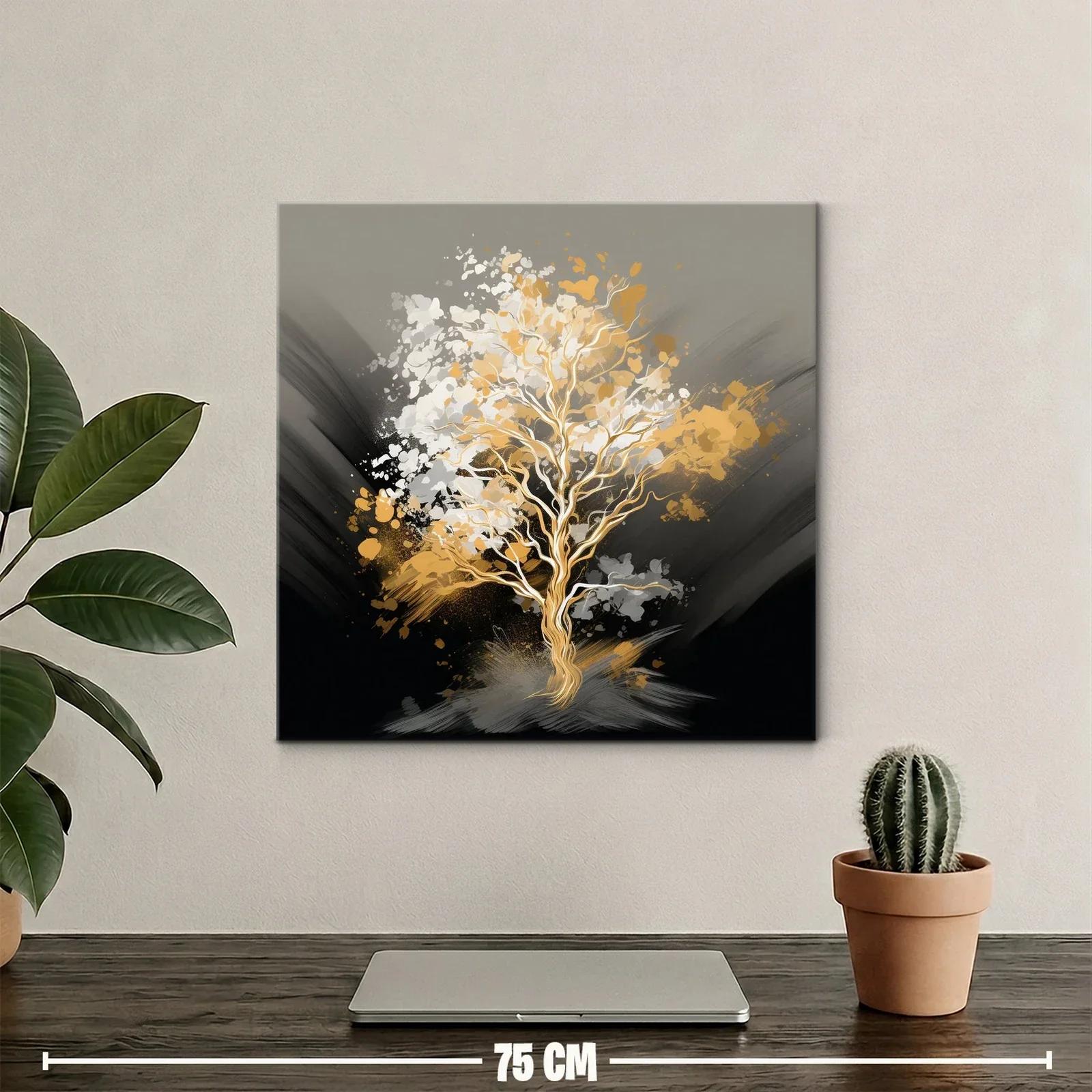 Árbol dorado con pinceladas abstractas en tonos neutros — miniatura 2