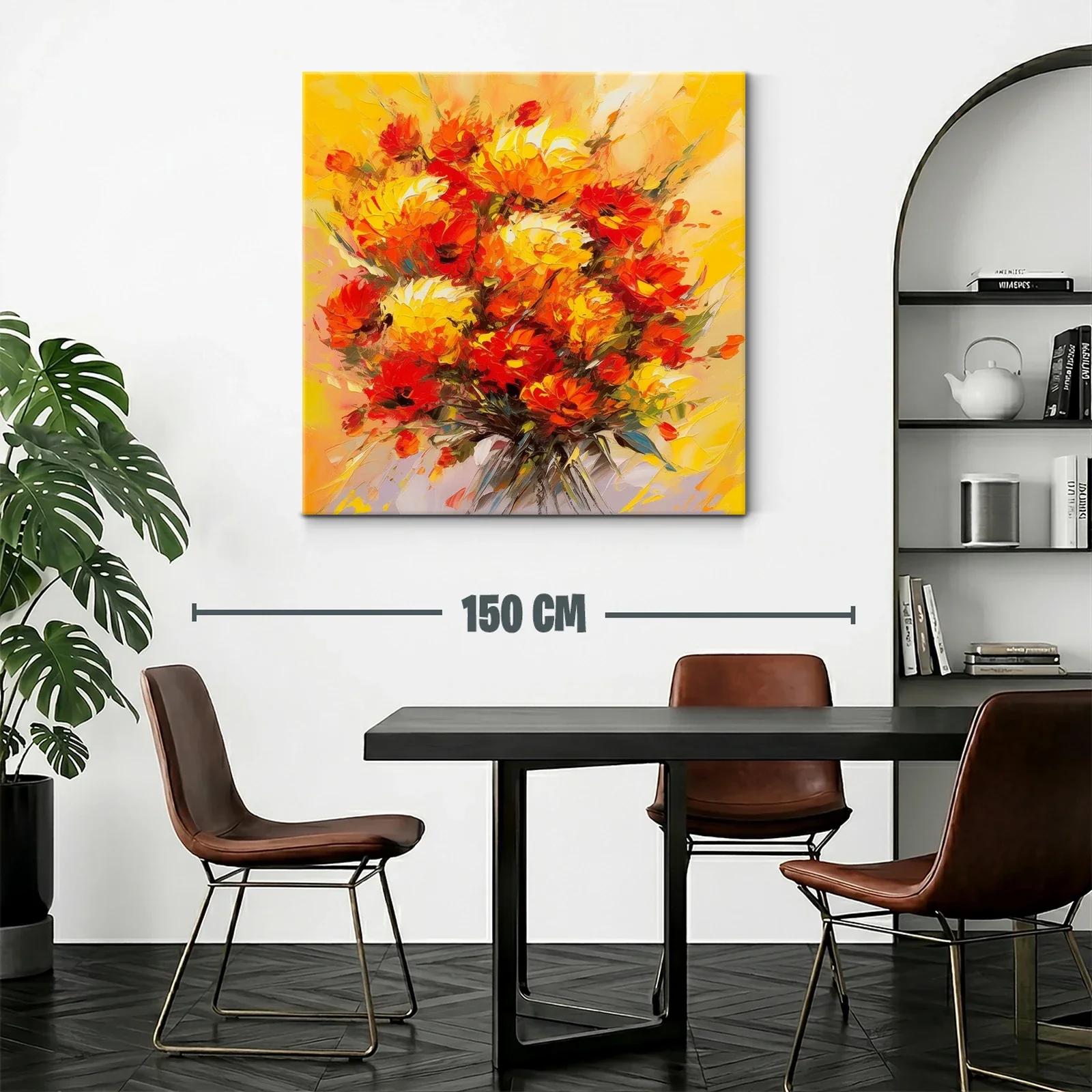Cuadro moderno con ramo vibrante de flores rojas y amarillas — miniatura 2