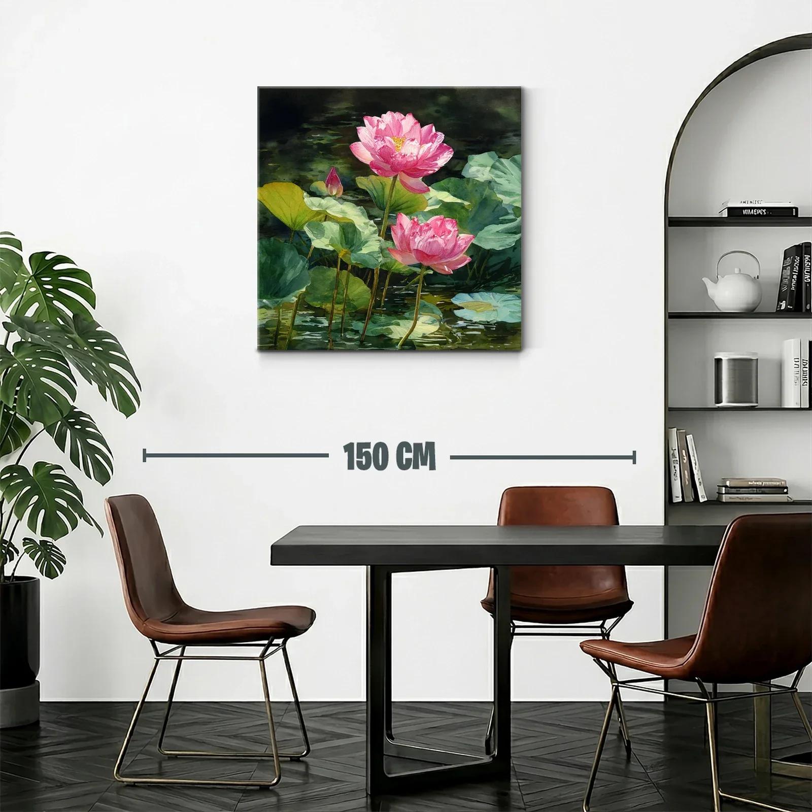 Flores de loto rosas sobre agua verde en calma — miniatura 2