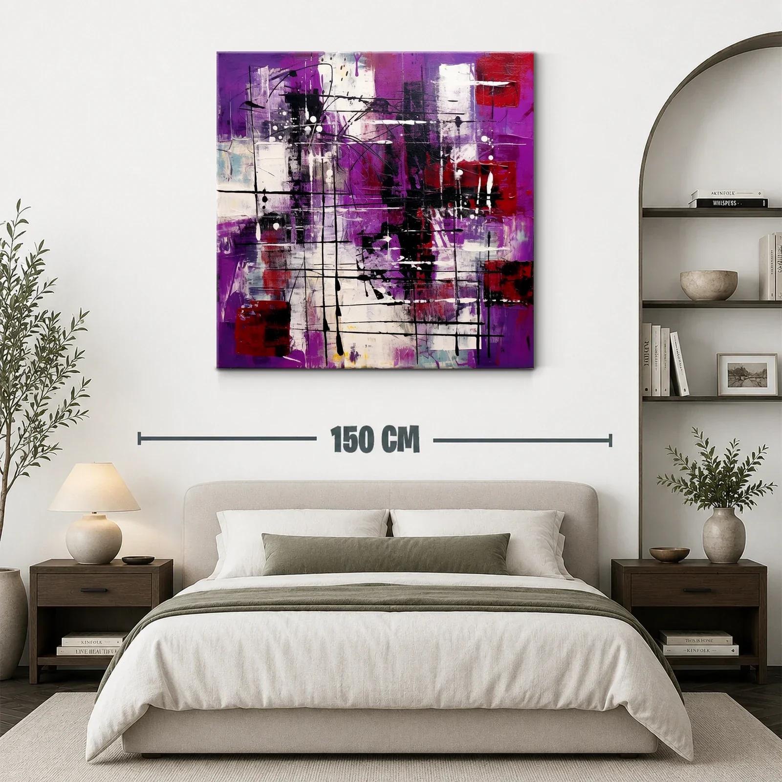 Cuadro abstracto contemporáneo con tonos púrpura y rojo — miniatura 3