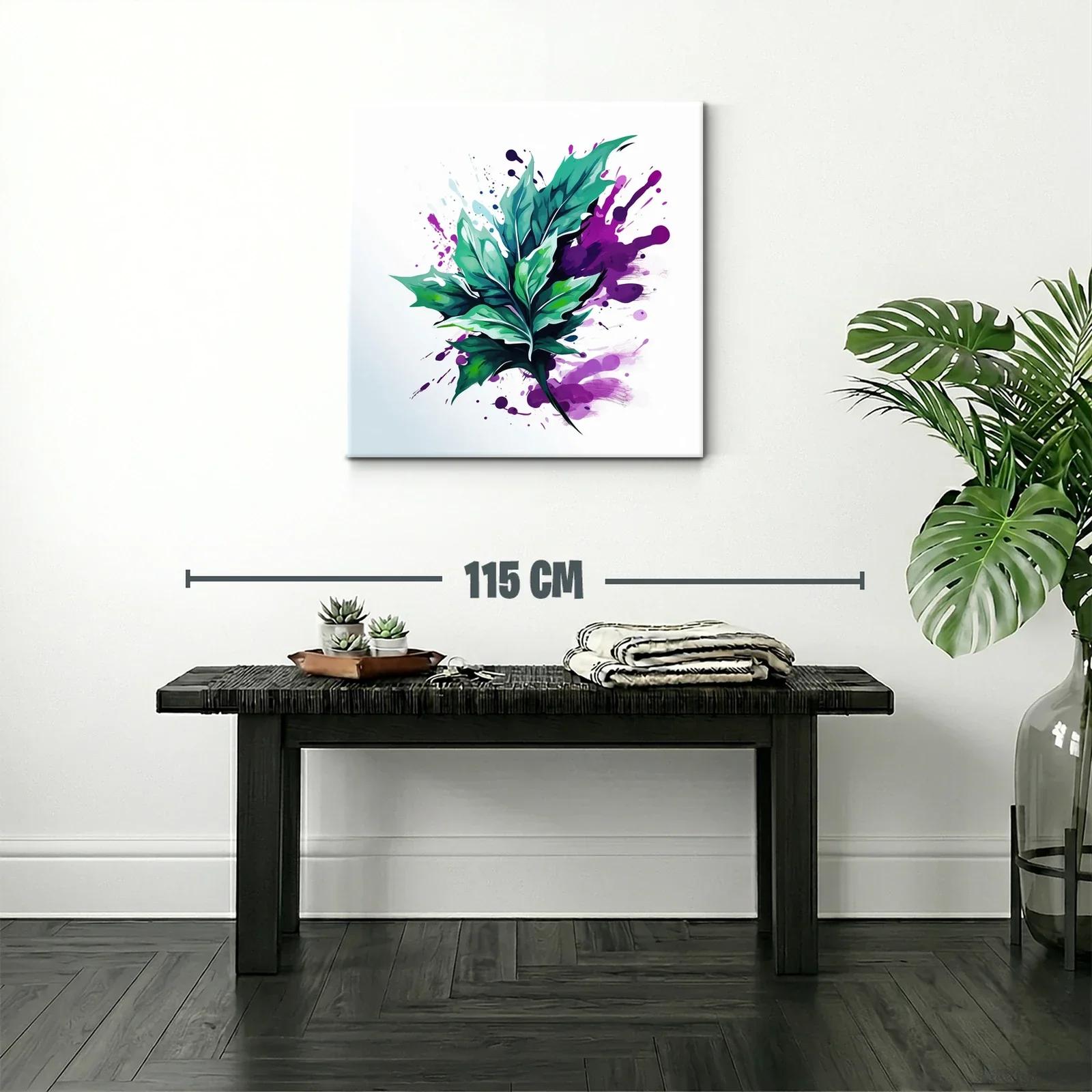 Hoja verde vibrante con salpicaduras moradas abstractas — miniatura 2