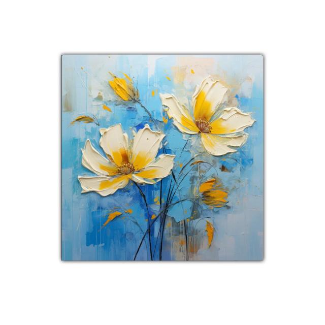 Flores en tonos amarillos sobre fondo azul relajante