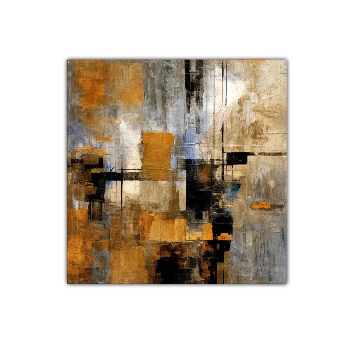 Cuadro abstracto con tonos tierra y detalles oscuros