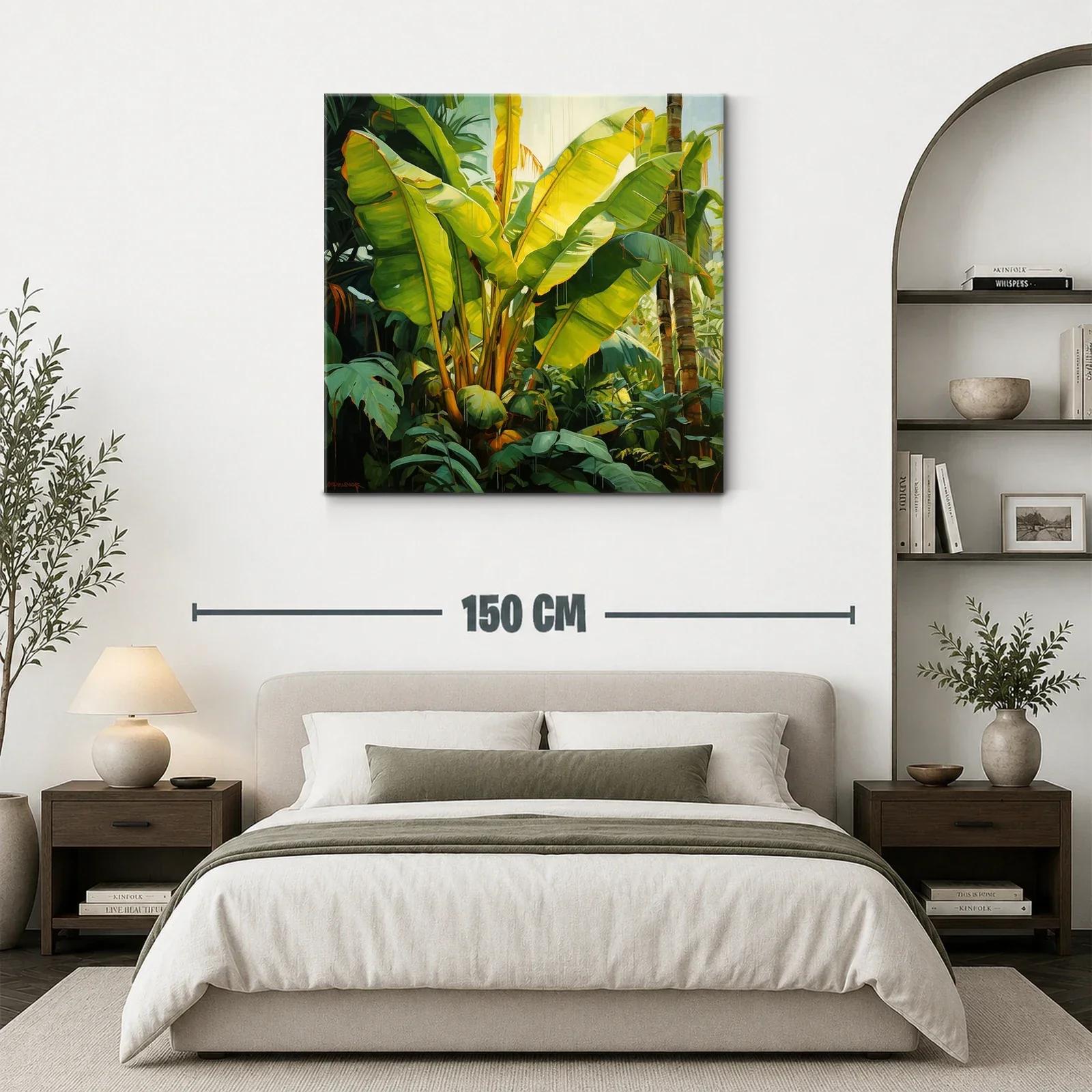 Cuadro tropical con exuberantes hojas verdes iluminadas — miniatura 3