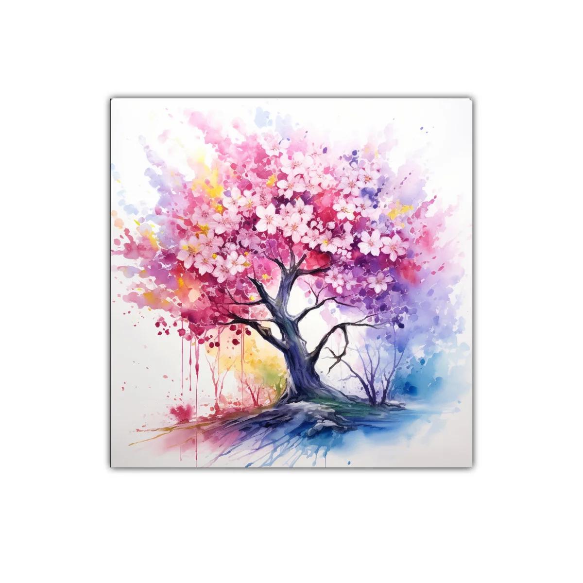 Árbol de florecimiento colorido con tonos vibrantes y suaves