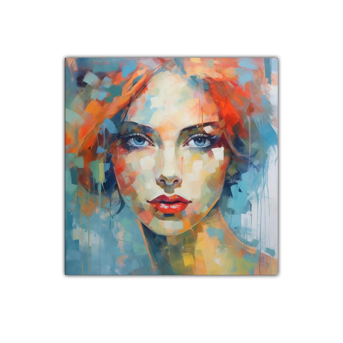 Retrato abstracto femenino con vibrantes tonos cálidos y fríos