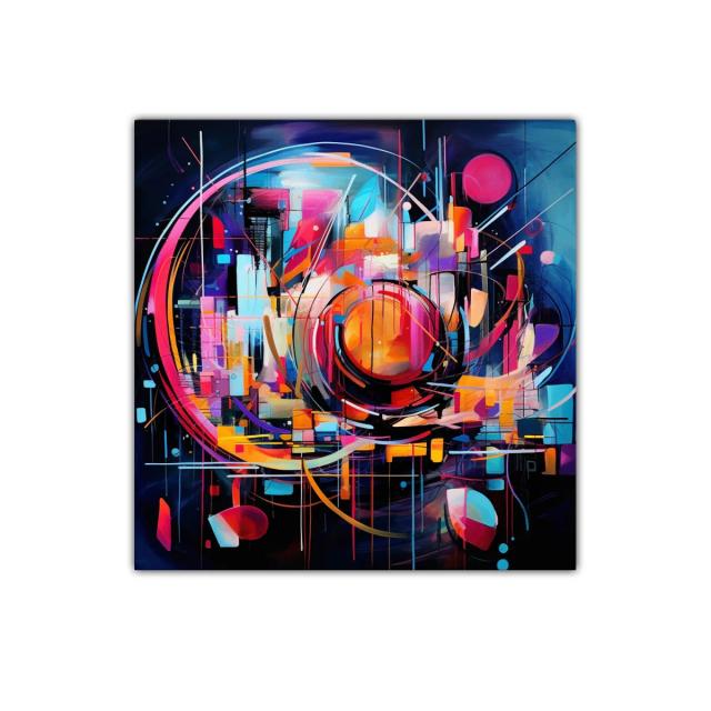 Cuadro abstracto con formas geométricas vibrantes y dinámicas