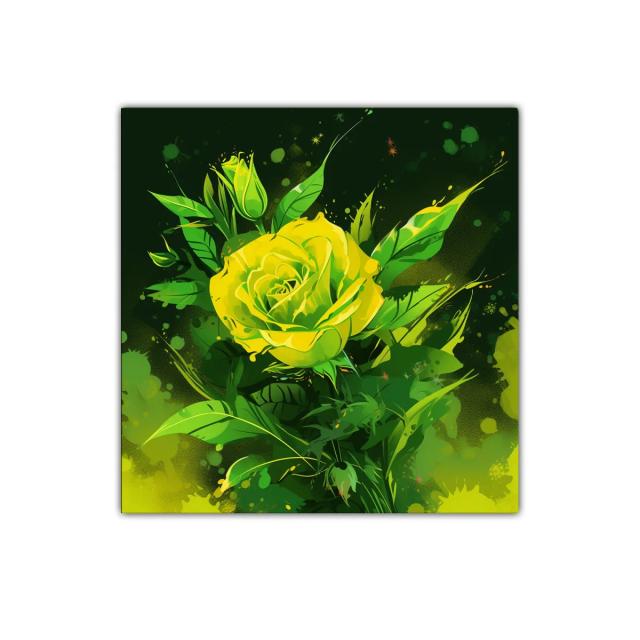 Rosa amarilla vibrante sobre fondo verde intenso