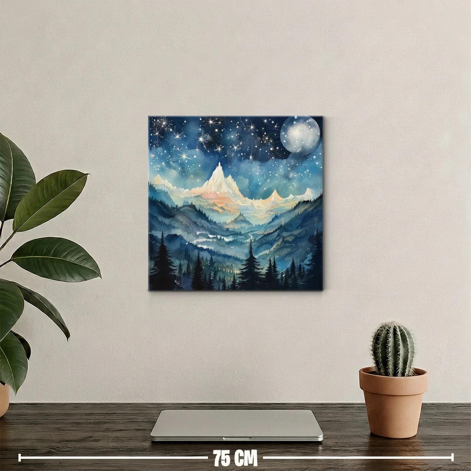 Paisaje nocturno con montañas y cielo estrellado brillante — miniatura 2