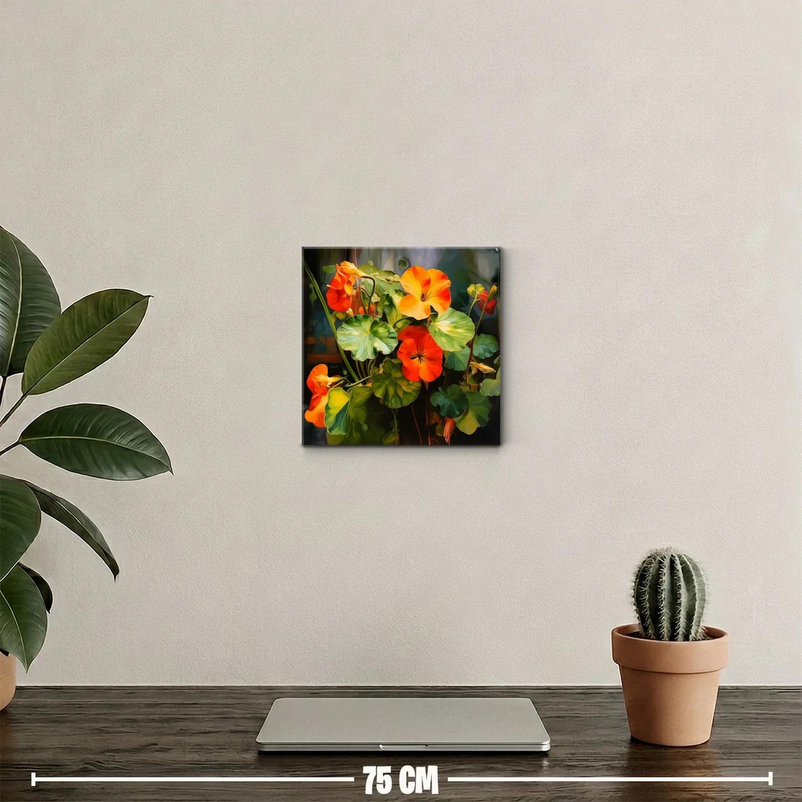 Cuadro decorativo flores vibrantes y hojas verdes — miniatura 2