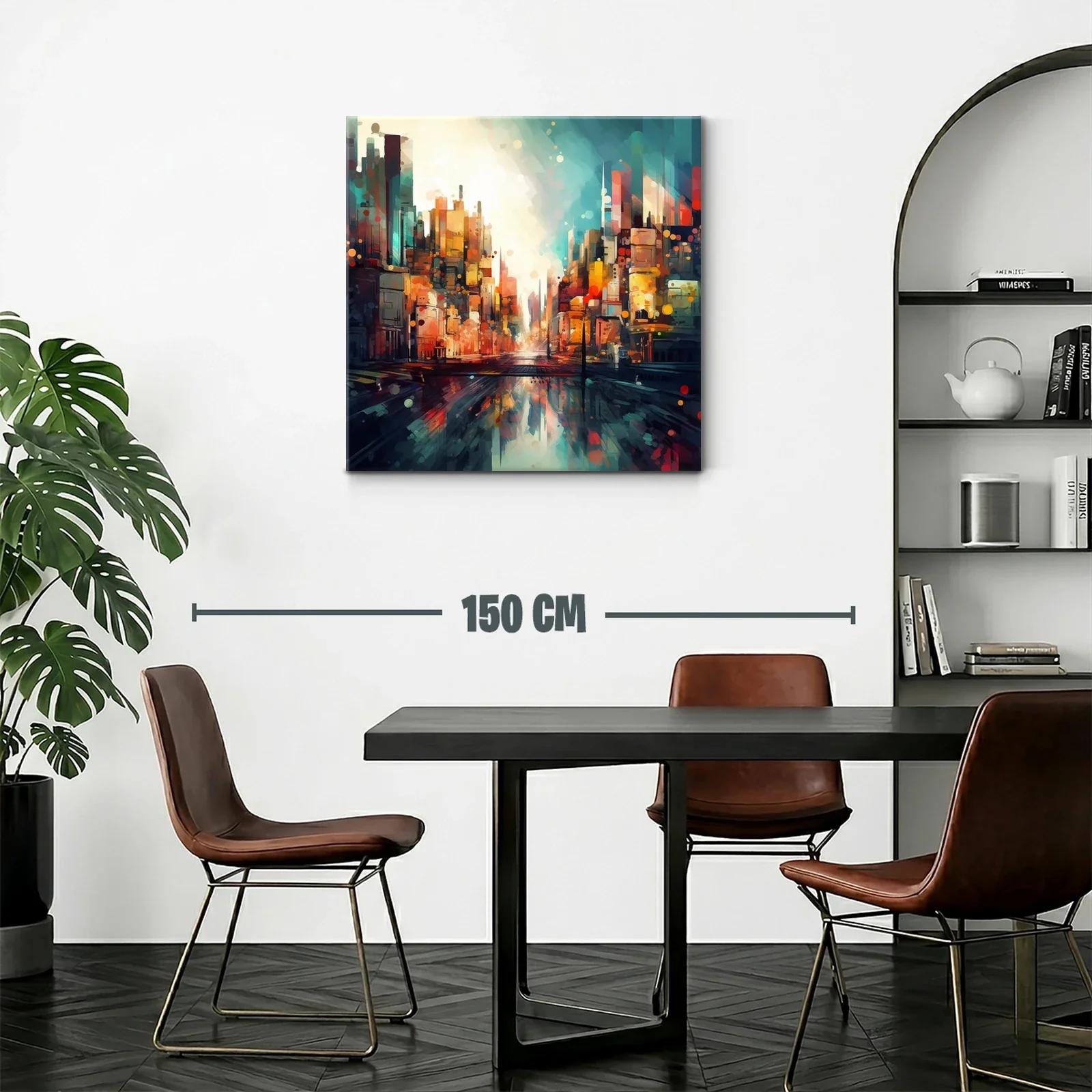 Cuadro urbano con luces vibrantes y reflejos intensos — miniatura 2