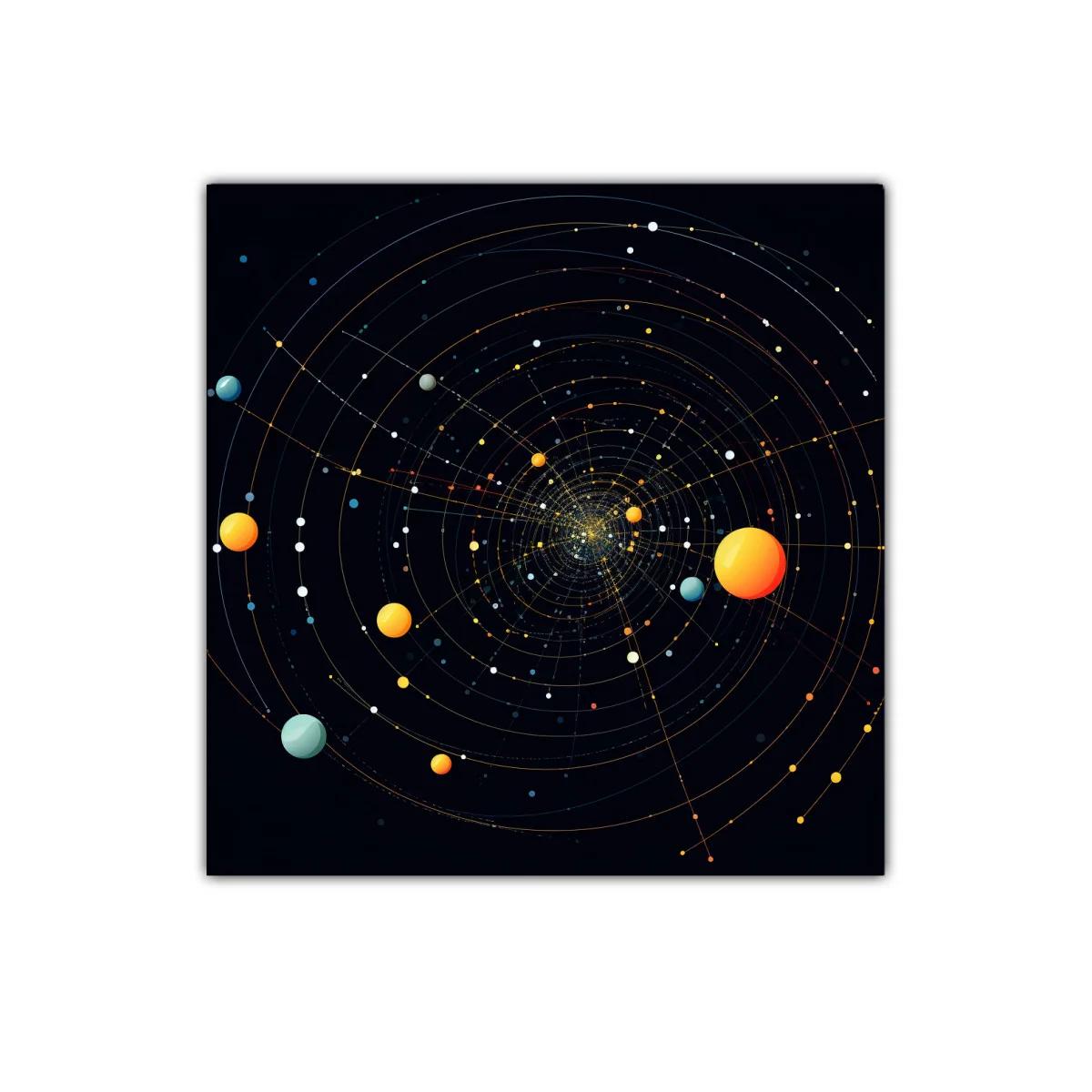 Cuadro abstracto con espiral cósmica y elementos planetarios — imagen principal