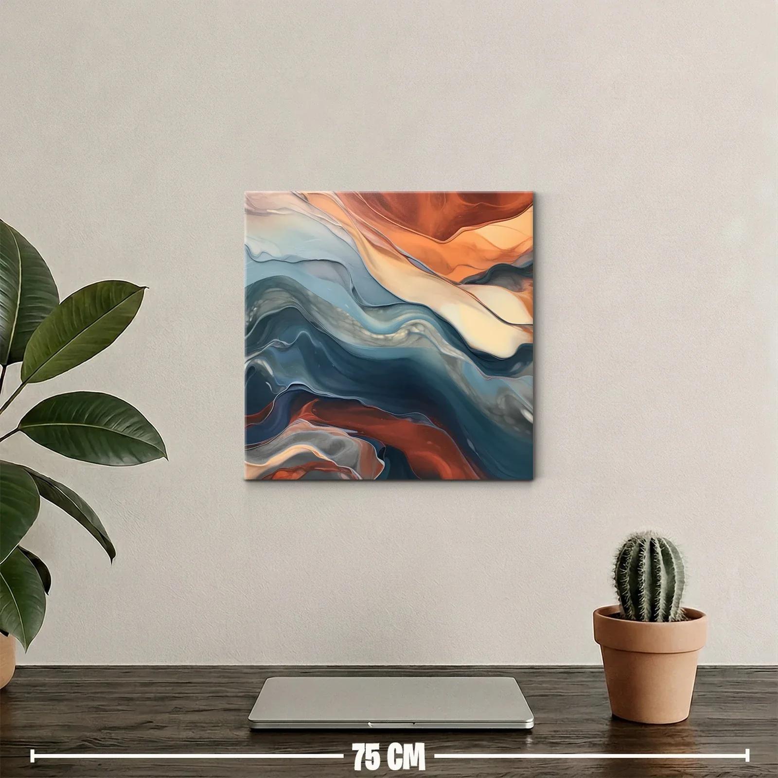 Cuadro abstracto en tonos tierra y azules ondulados — miniatura 2