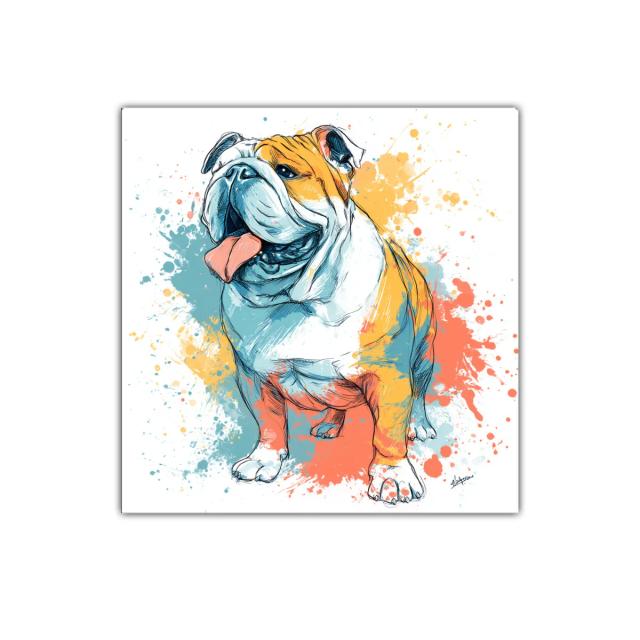 Cuadro decorativo bulldog con colores vibrantes y motivos artísticos