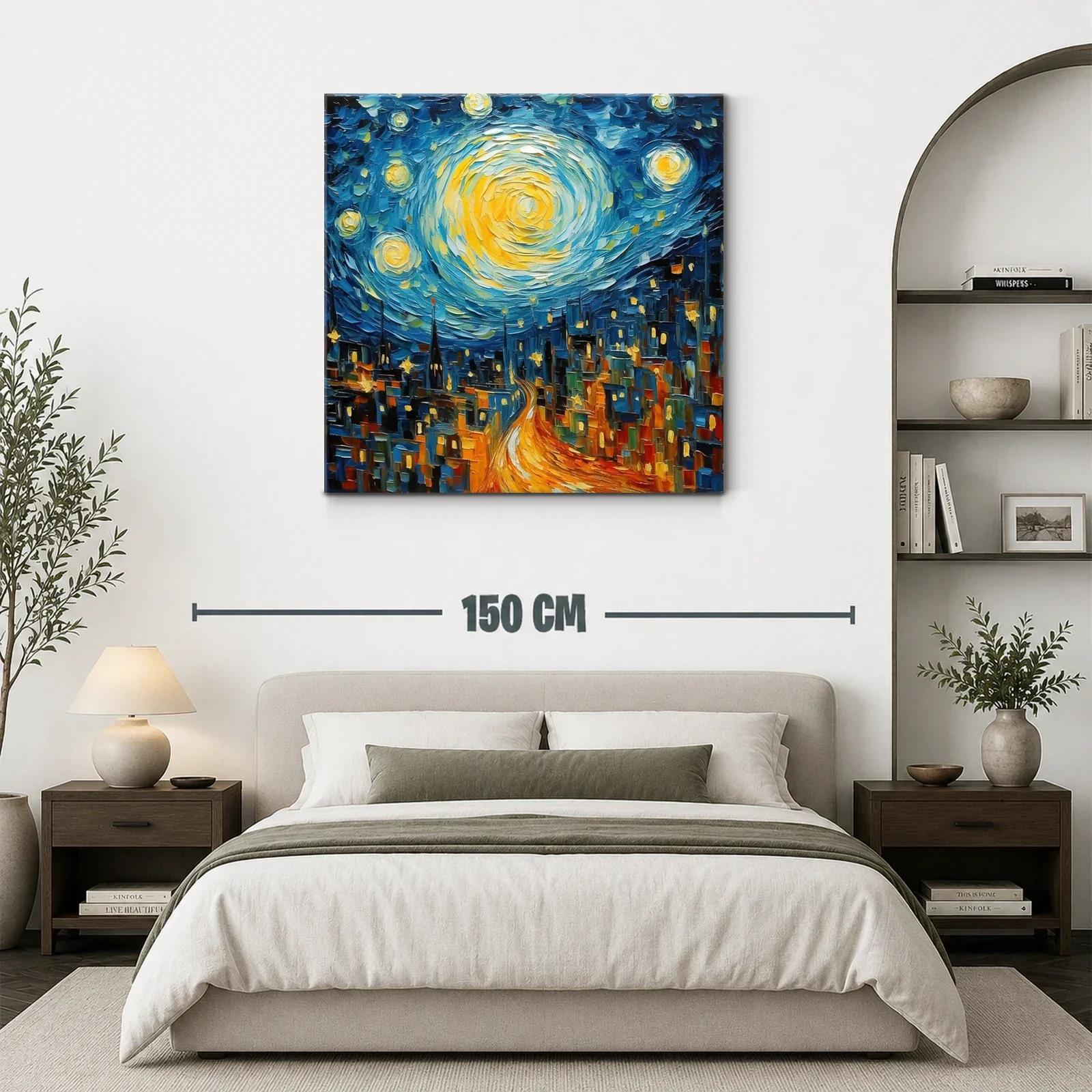 Calle nocturna iluminada bajo cielo estrellado vibrante — miniatura 3
