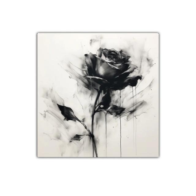 Rosa en blanco y negro con efecto acuarela y trazos fluidos