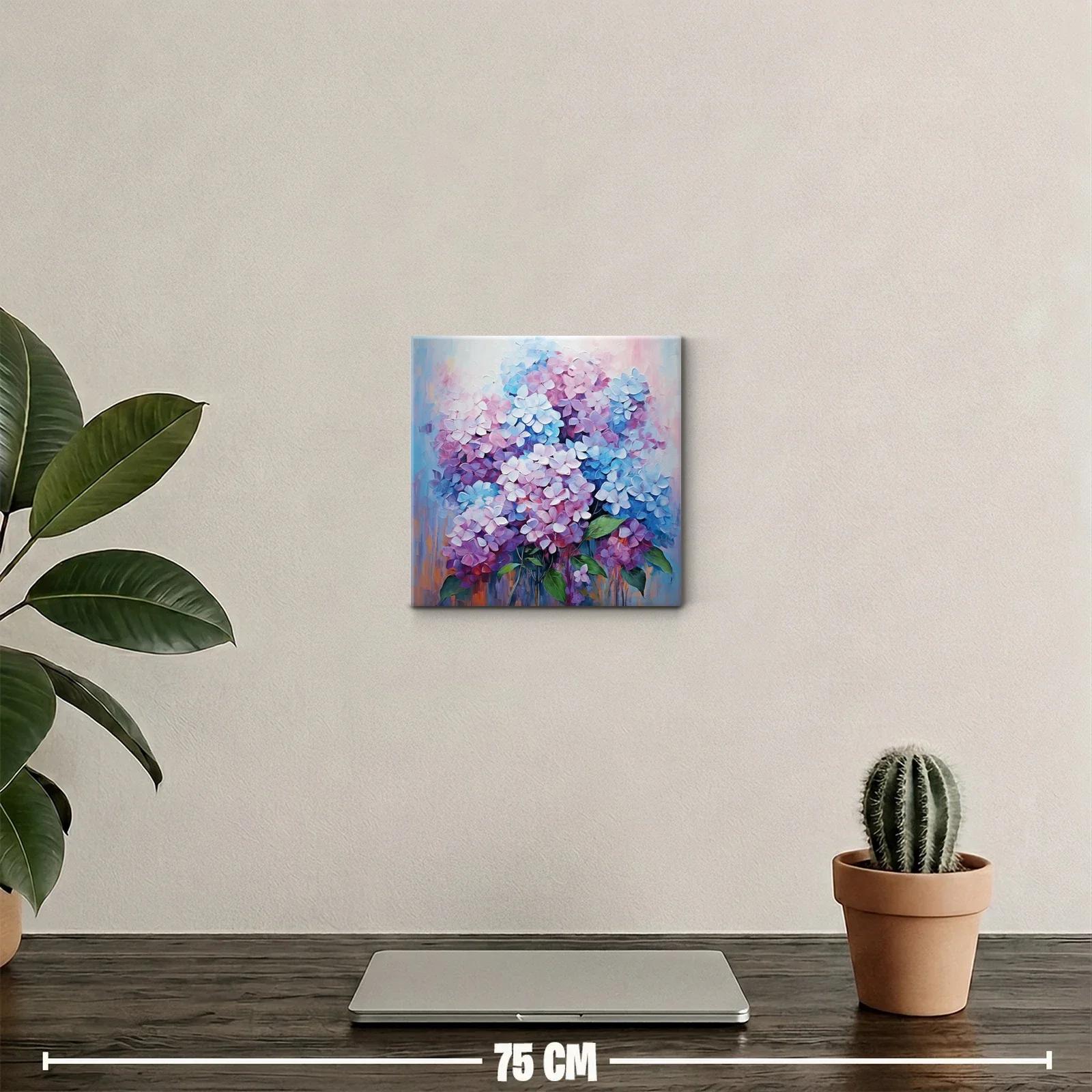 Cuadro decorativo de flores en tonos lilas y azules vibrantes — miniatura 2
