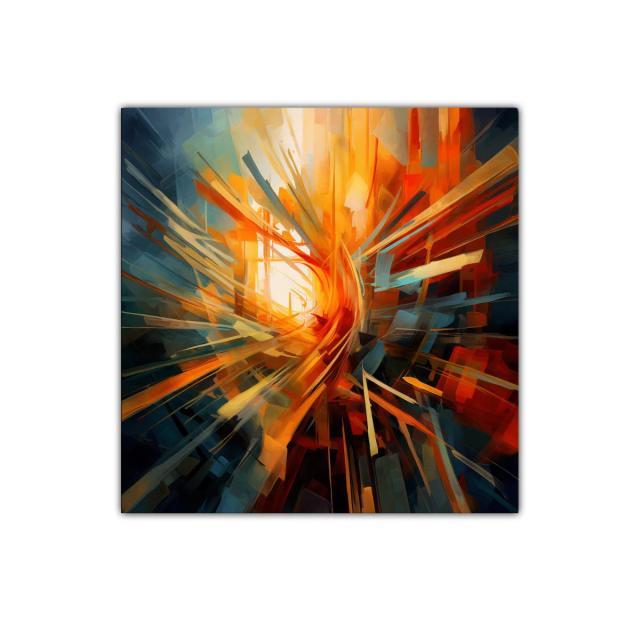 Cuadro abstracto con explosión de luz y colores intensos