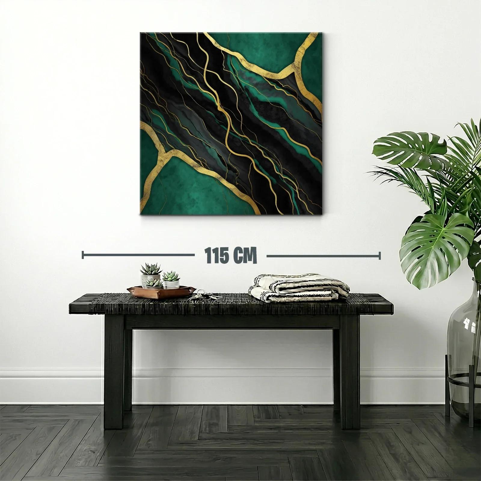 Cuadro abstracto en negro y verde con detalles dorados — miniatura 2