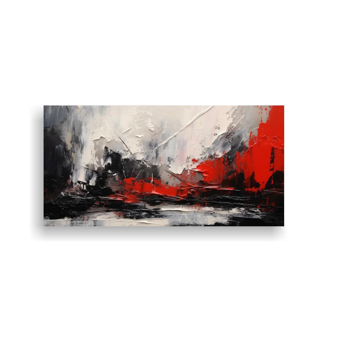 Cuadro paisaje urbano abstracto con franja roja intensa