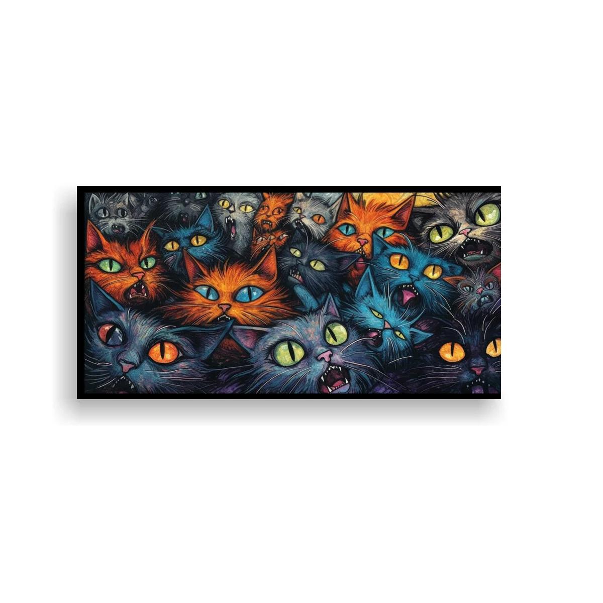 Cuadro grupo de gatos de ojos grandes superpuestos
