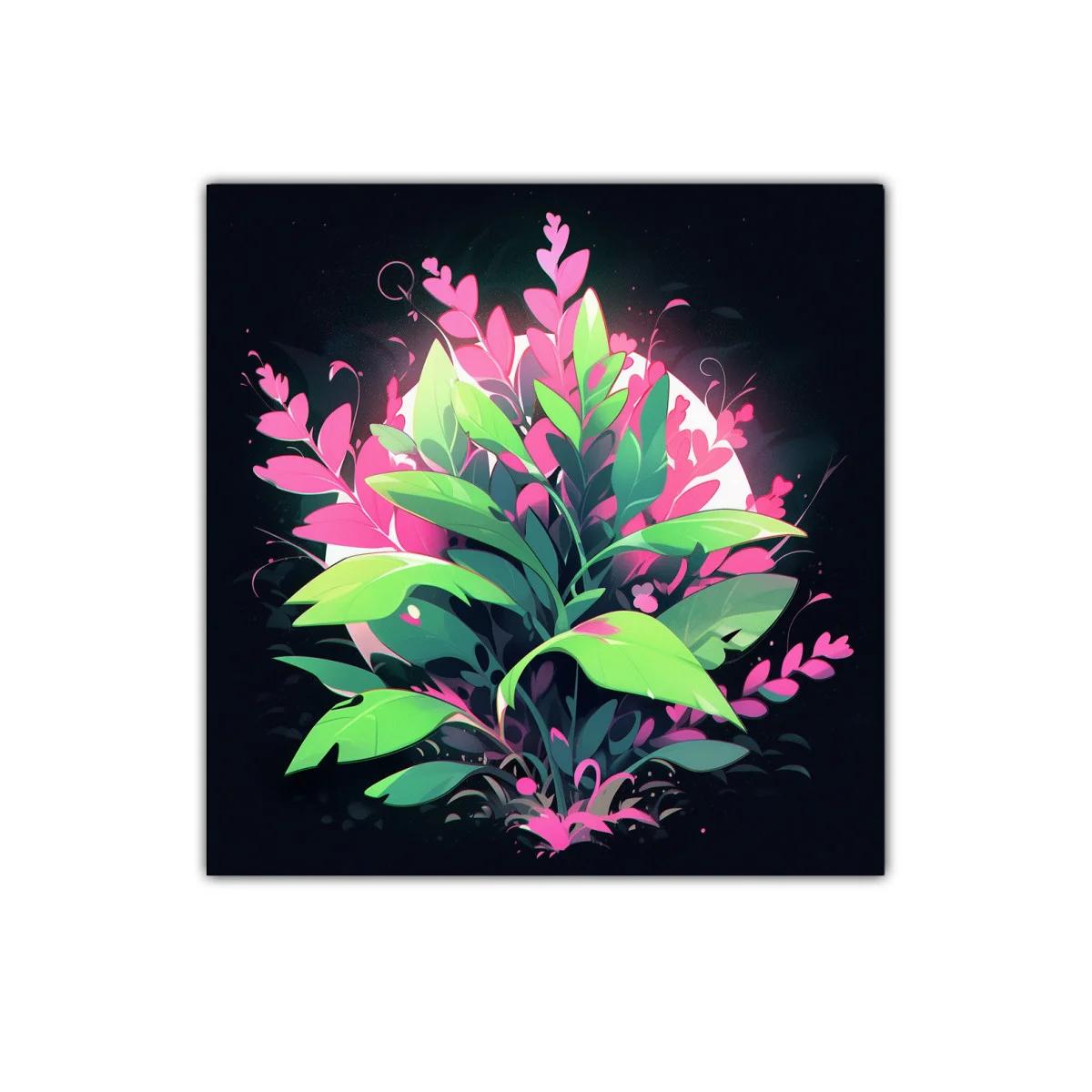 Decorativo cuadro botánico en tonos verdes y rosados — imagen principal