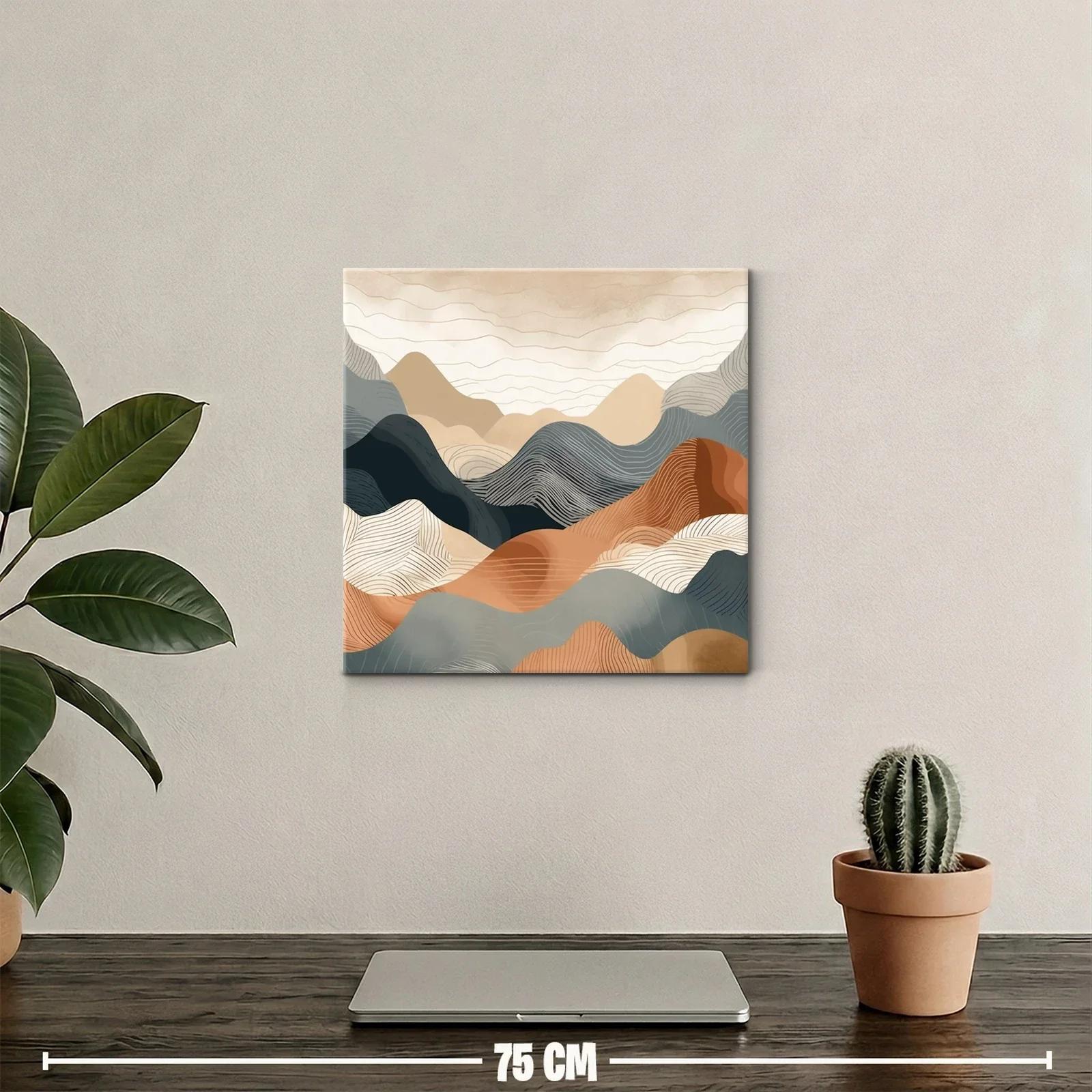 Cuadro con paisaje montañoso en tonos tierra y azules — miniatura 2