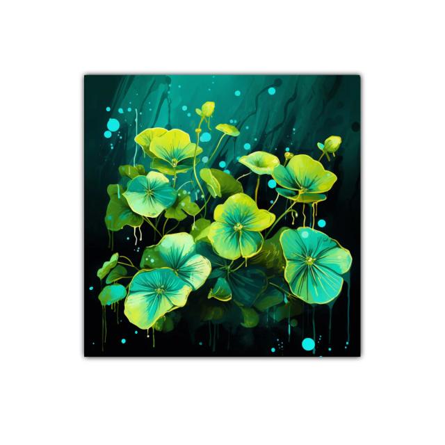 Cuadro decorativo con flores luminosas en tonos verdes y azules