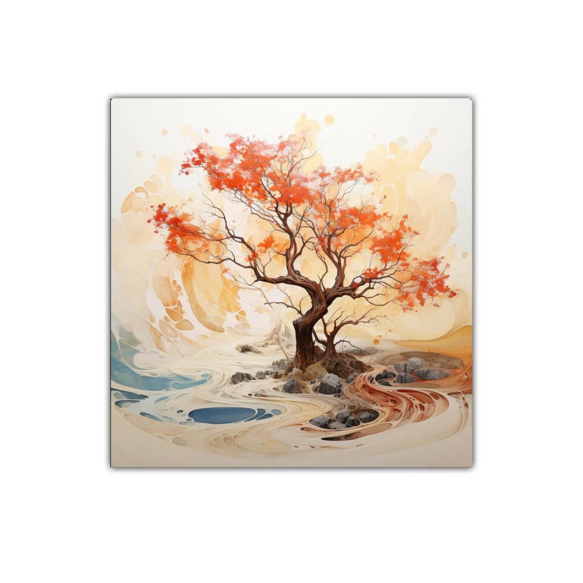 Árbol otoñal con tonos cálidos y paisaje abstracto — imagen principal