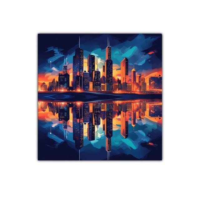 Impresionante skyline urbano al atardecer vibrante