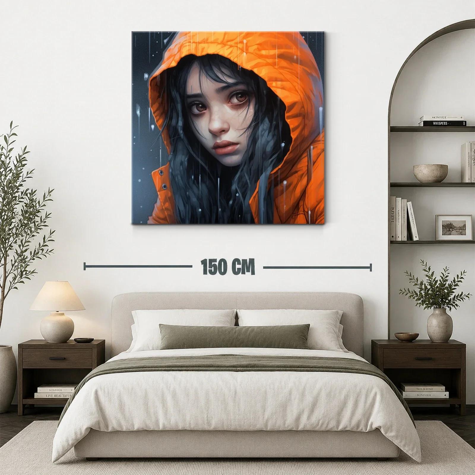 Retrato melancólico con capucha naranja bajo la lluvia — miniatura 3