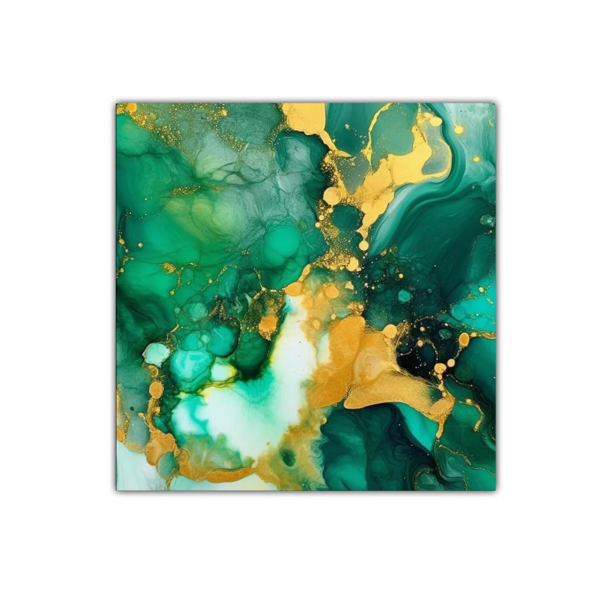 Cuadro decorativo abstracto en tonos verdes y dorados — imagen principal