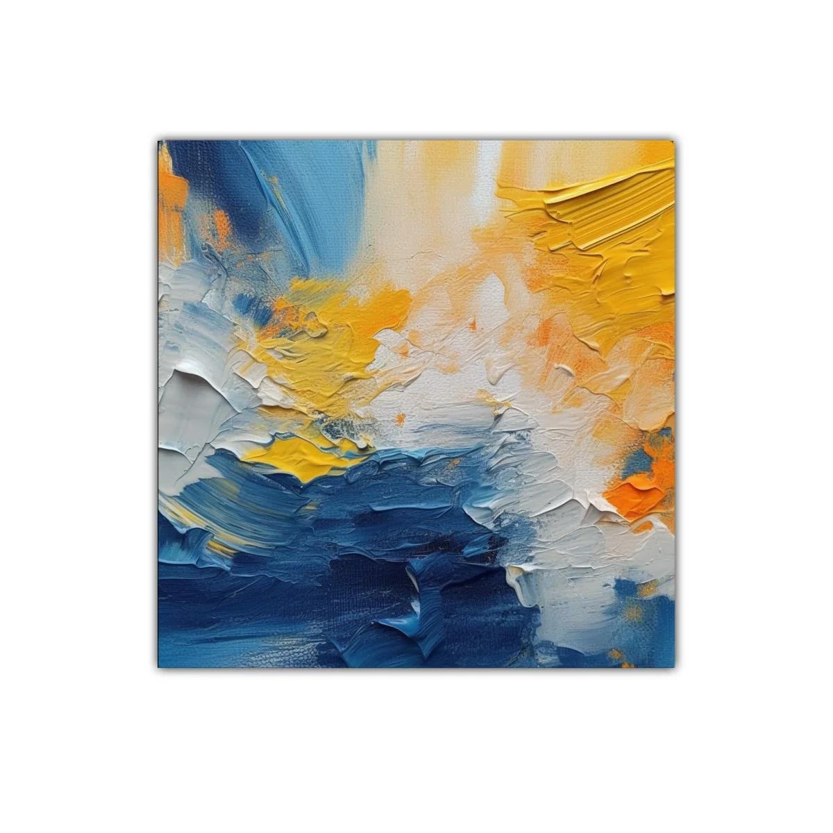Cuadro abstracto con vibrantes tonos azules y amarillos