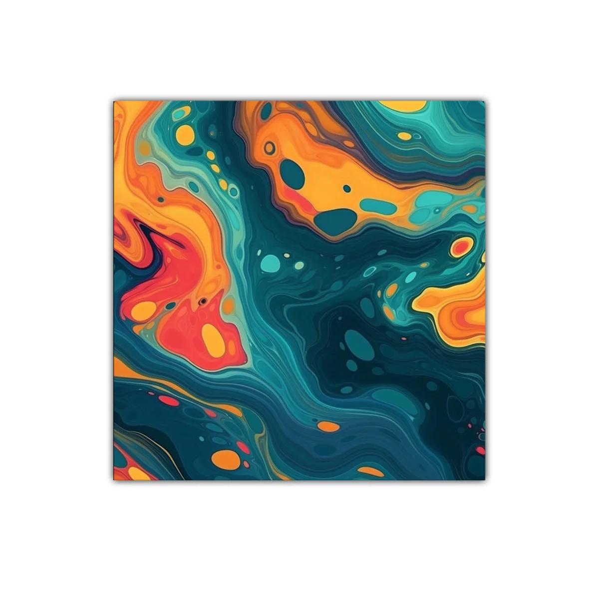 Cuadro abstracto con vibrantes colores cálidos y fríos