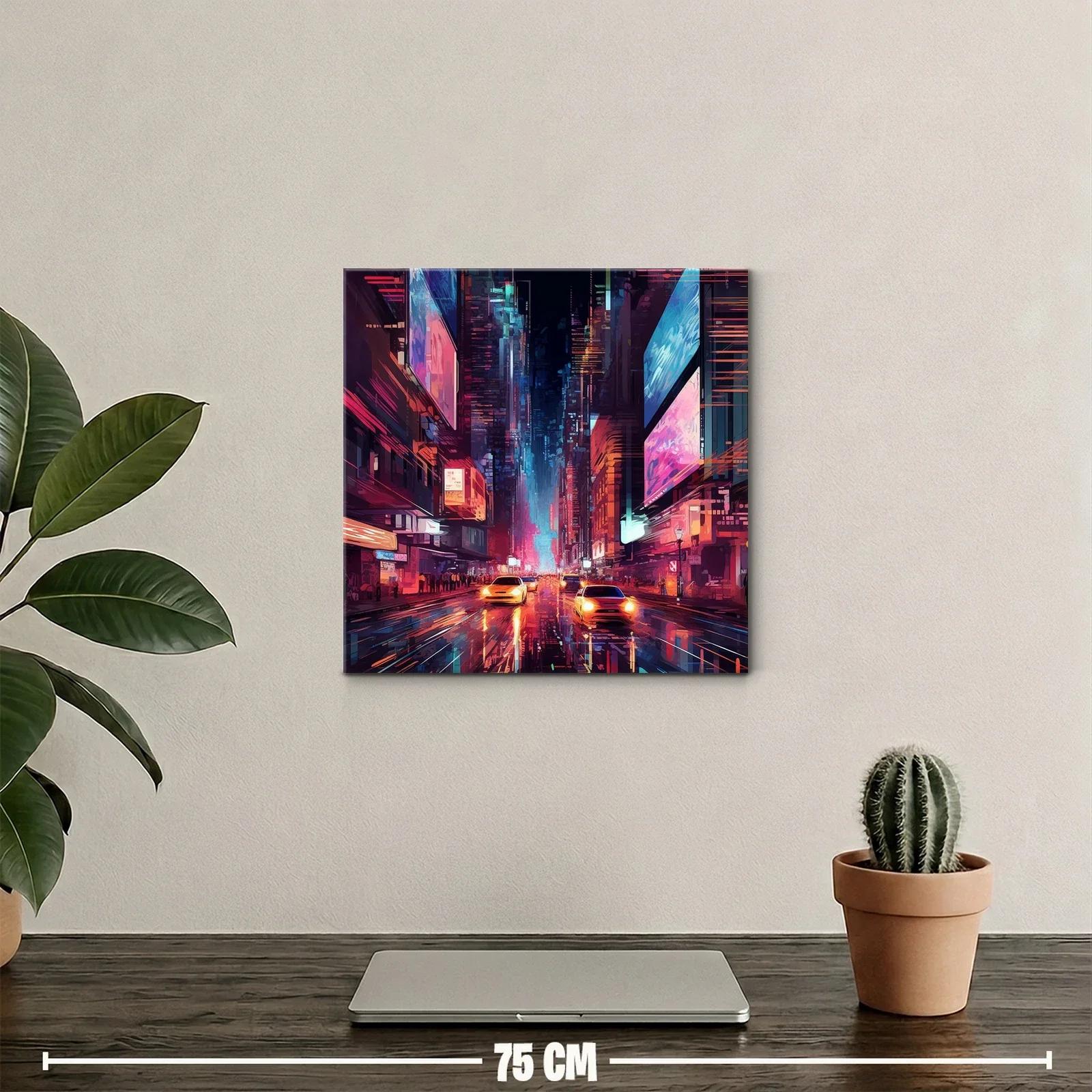 Ciudad nocturna vibrante con luces de neón y tráfico urbano — miniatura 2