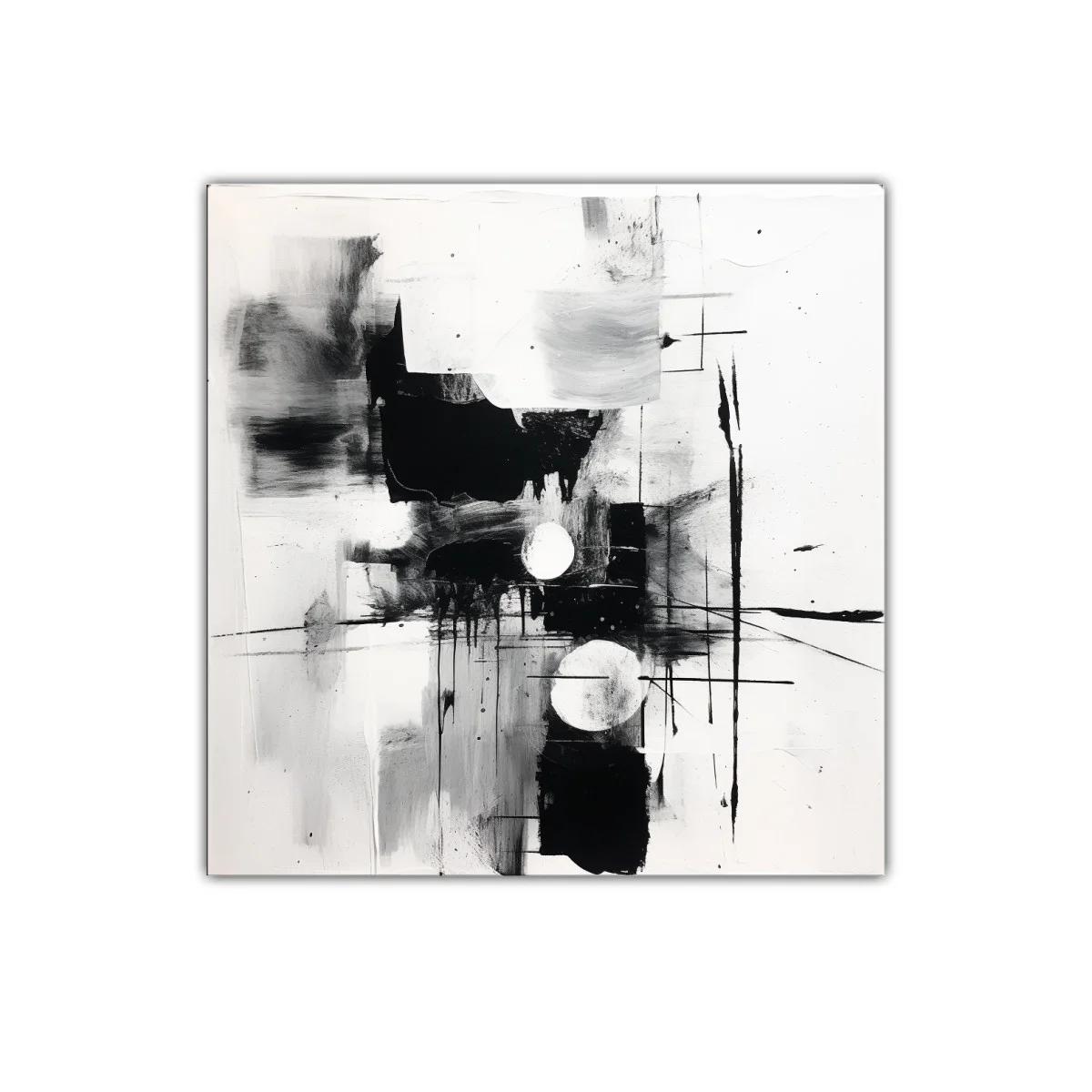 Cuadro abstracto en blanco y negro con formas geométricas