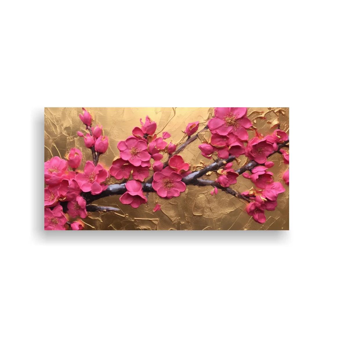 Cuadro flores de cerezo rosas sobre fondo dorado