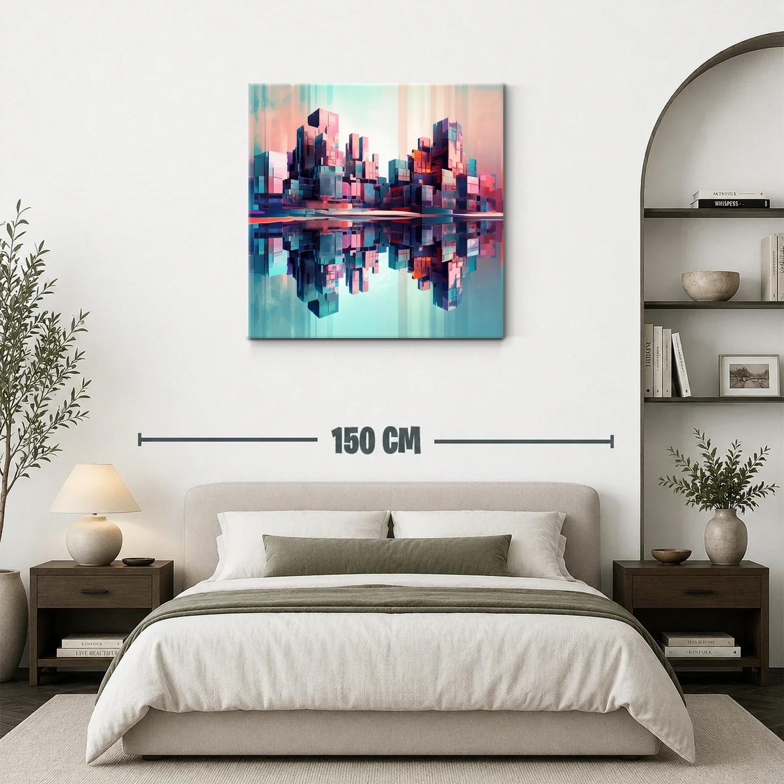 Ciudad futurista reflejada en tonos vibrantes y suaves — miniatura 3