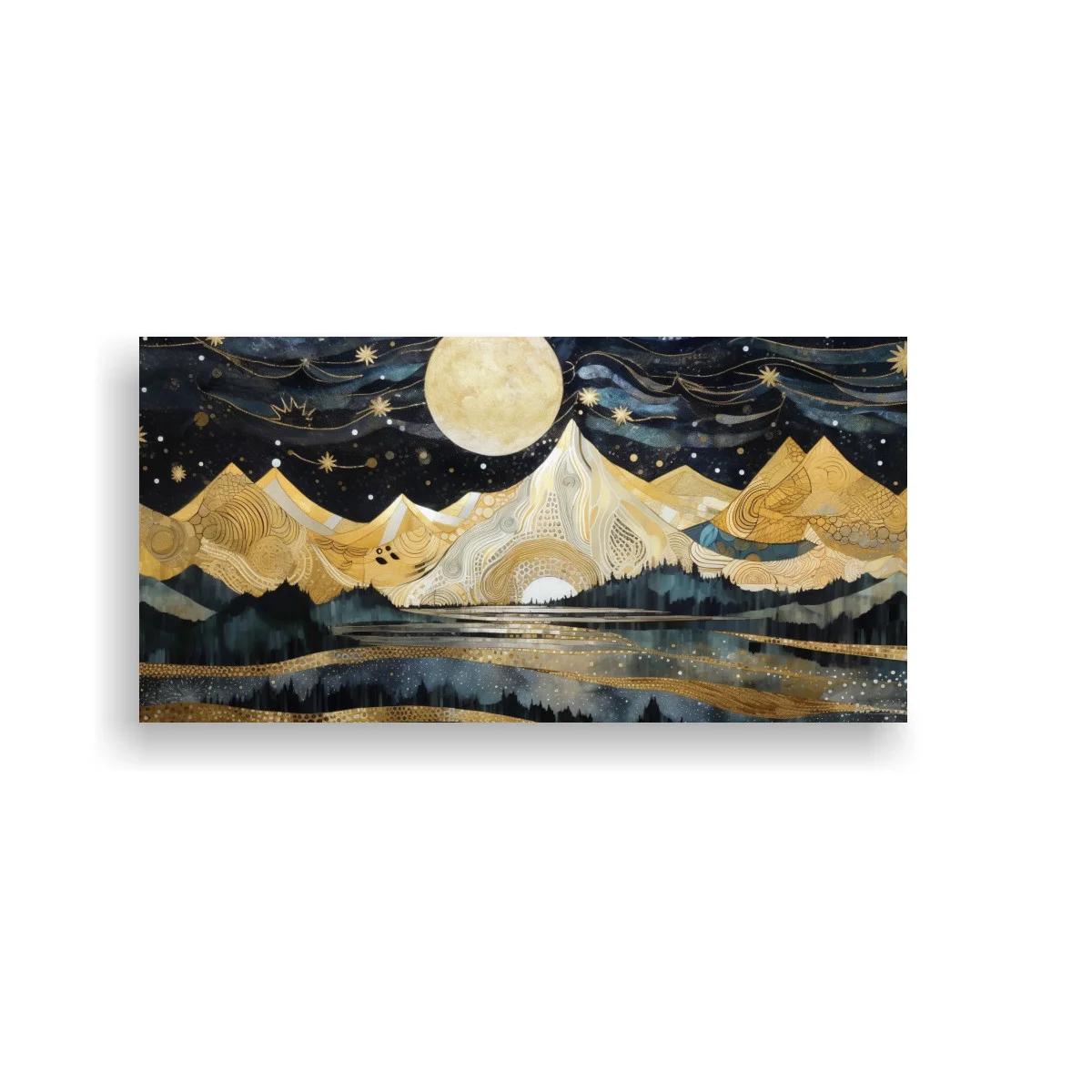 Cuadro paisaje nocturno de montañas con luna llena