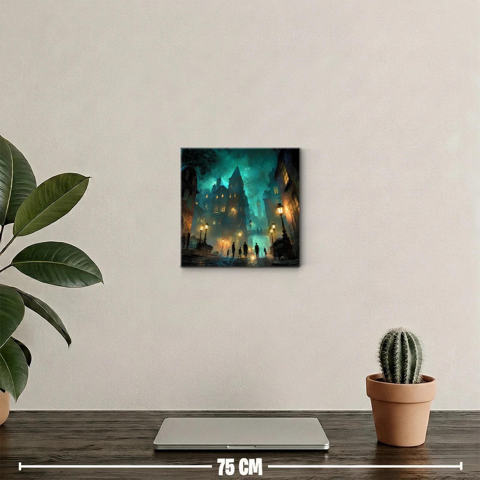 Ambiente nocturno con siluetas y luces cálidas en ciudad misteriosa — miniatura 2