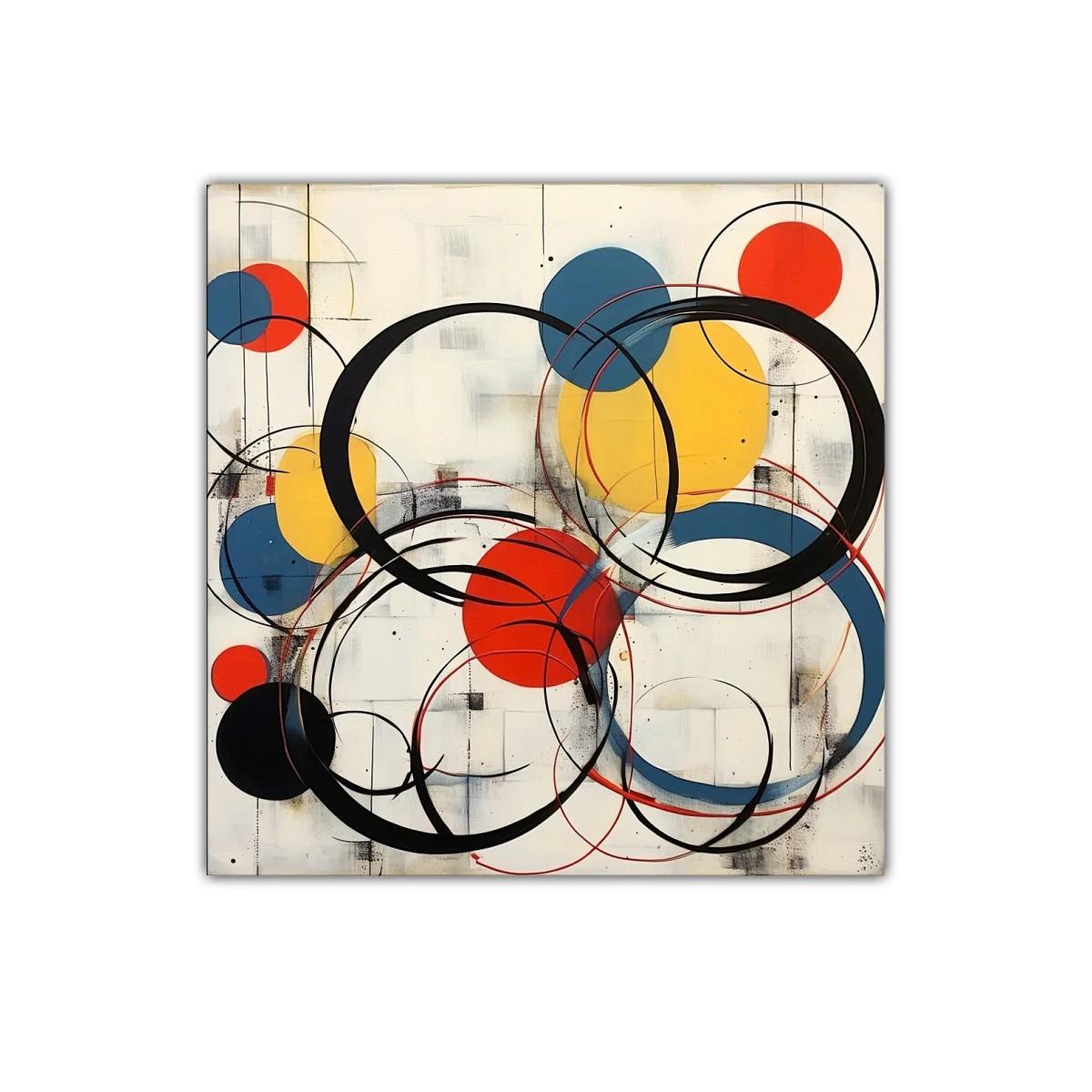 Cuadro abstracto con círculos en tonos cálidos y neutros