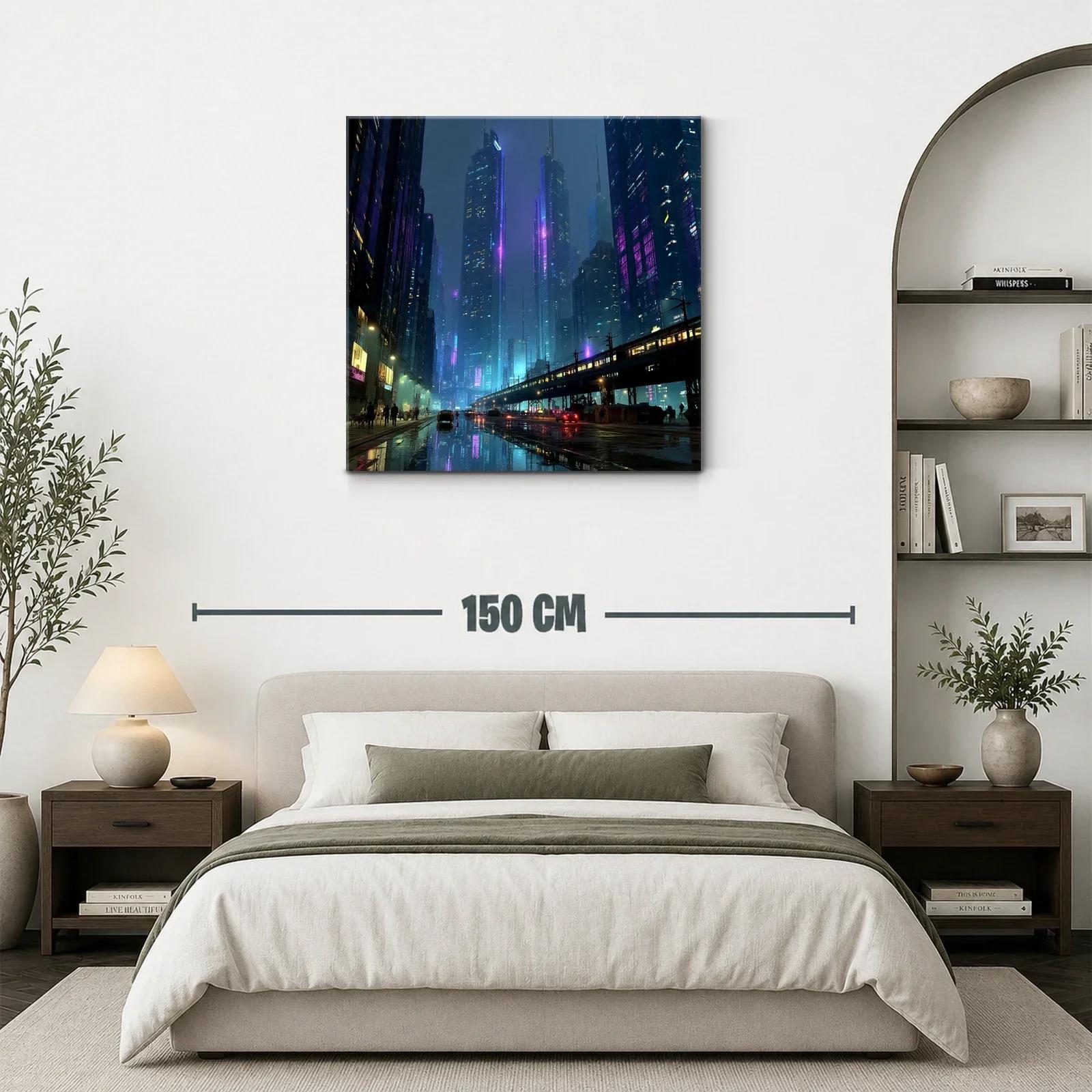 Ciudad nocturna futurista con luces de neón y reflejos urbanos — miniatura 3