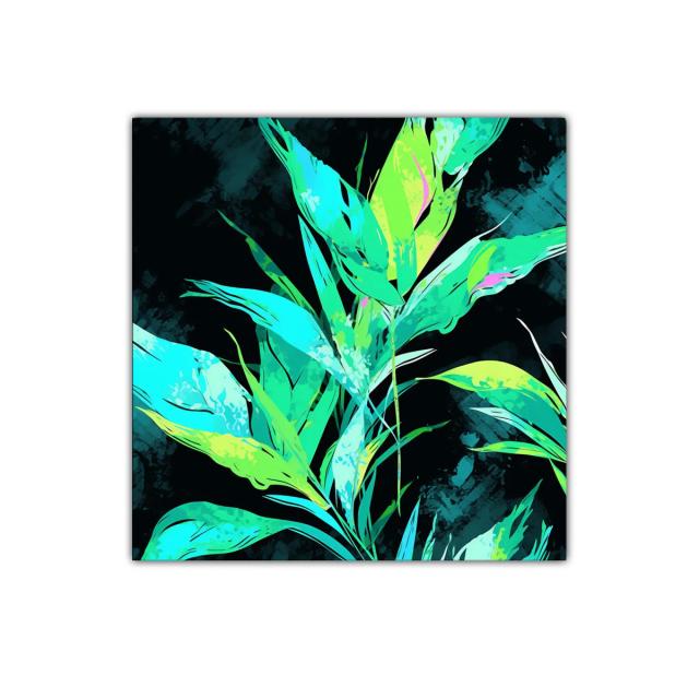 Hojas tropicales vibrantes sobre fondo oscuro elegante