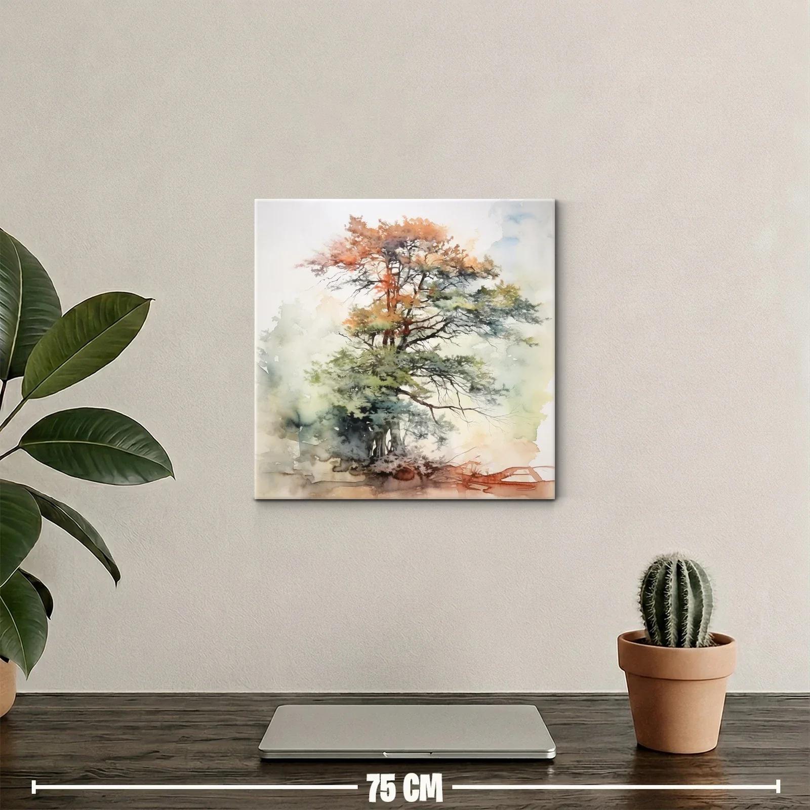 Árbol pintado en suaves tonos otoñales y verdes naturales — miniatura 2