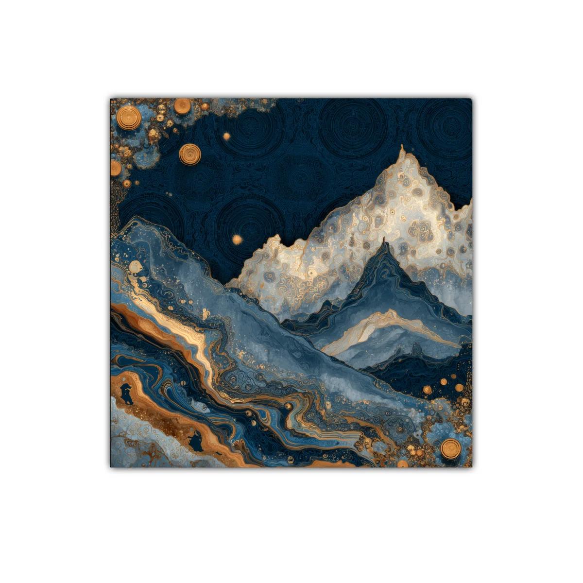 Montañas abstractas con destellos dorados y azul profundo — imagen principal