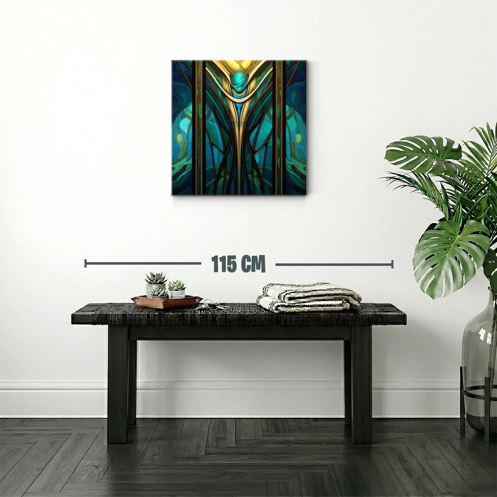 Cuadro abstracto con motivos dorados y turquesas vibrantes — miniatura 2