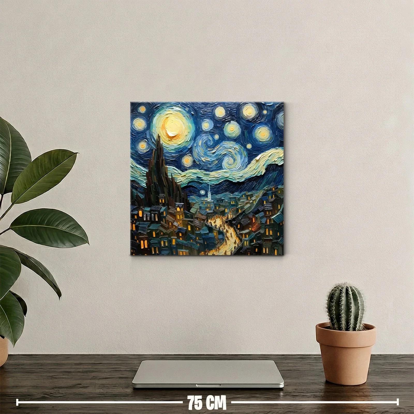 Cielo estrellado sobre un pueblo iluminado en la noche — miniatura 2