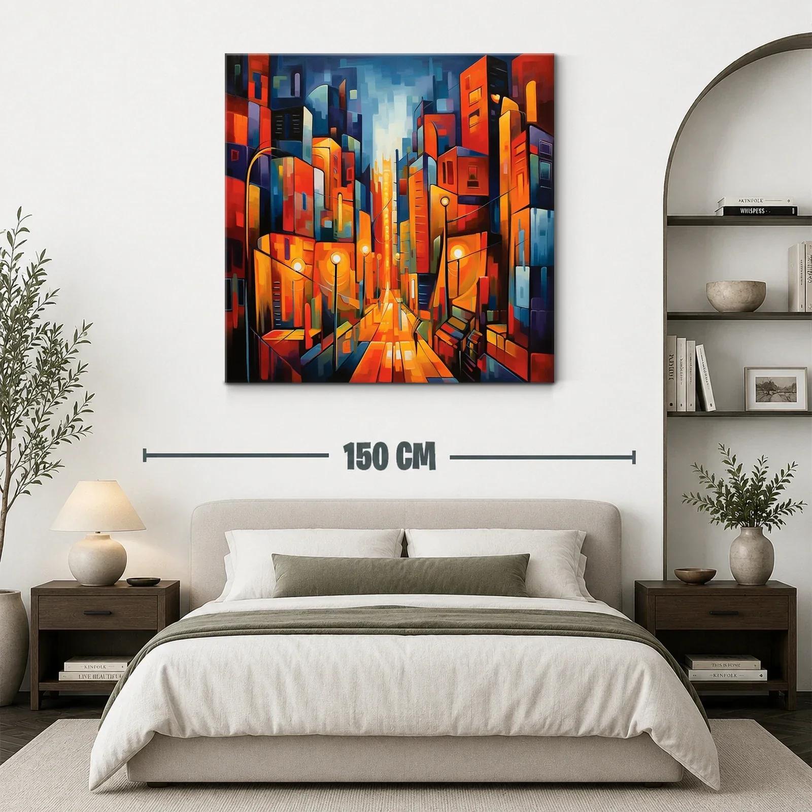 Cuadro vibrante de ciudad iluminada al atardecer — miniatura 3